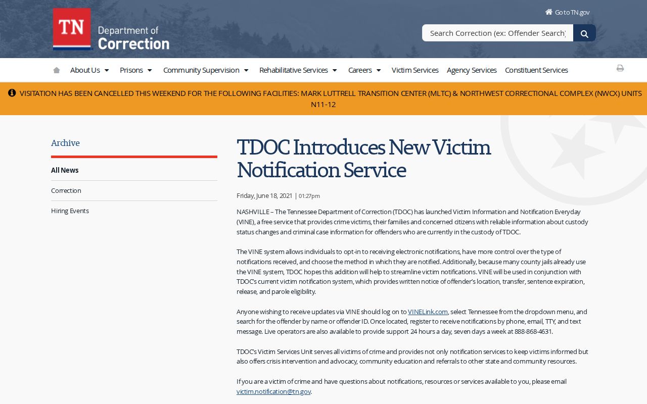 Tennessee VINE instructions for Campbell County custody alerts