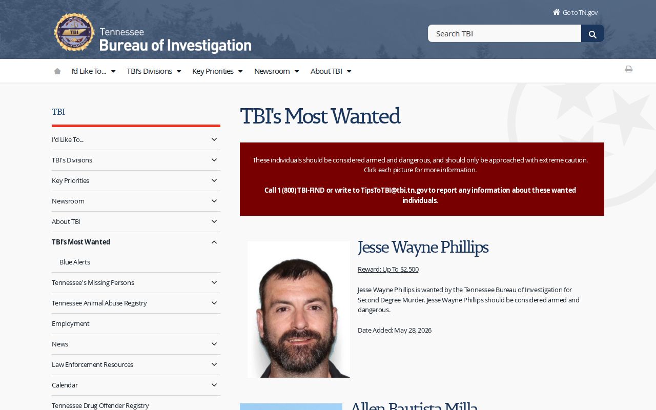 TBI statewide wanted list distinguished from Campbell County warrants
