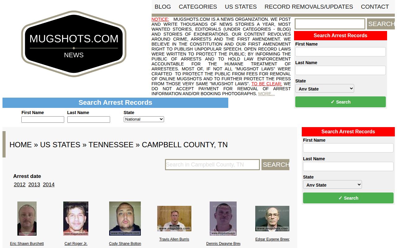 Historical unofficial Campbell County booking photo index
